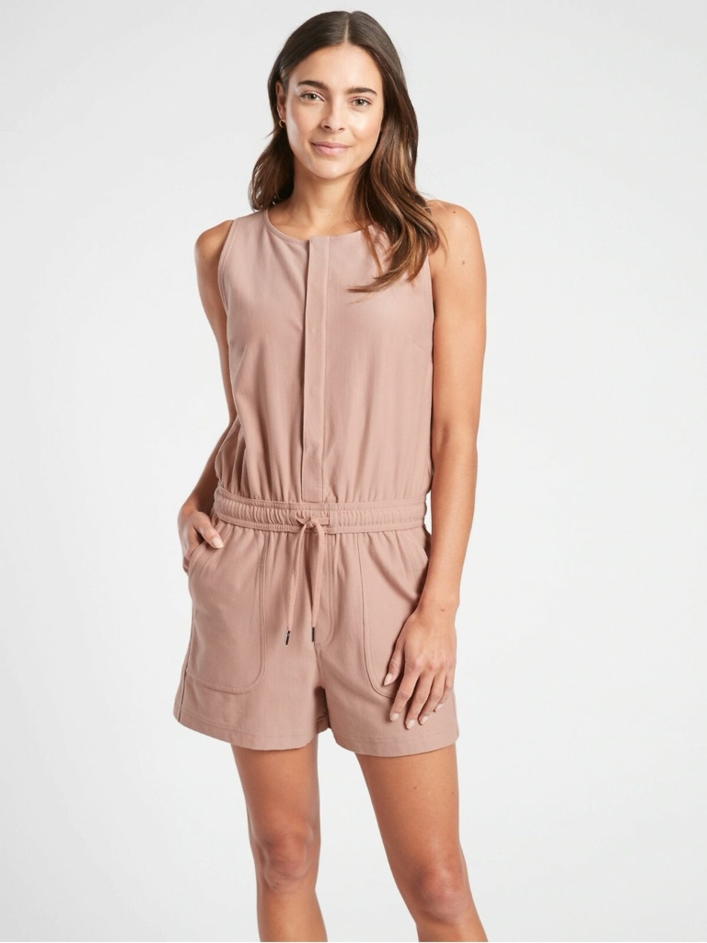 Athleta Sleeveless Pink Romper with Drawstring Waist Size Large